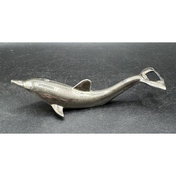 Vintage 1960’s MCM Dolphin Bottle Opener Silverplate Matte 2-Way Bar Tool -S1L - Picture 8 of 9
